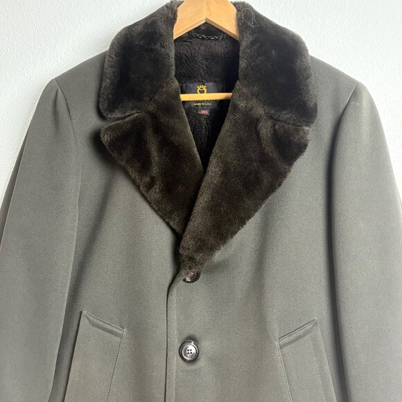 Vintage Mens Zero King 36S Brown Wool Coat Faux Fur Collar & Lining - Picture 5 of 13